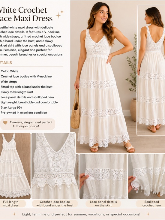 Others Follow Dresses & Skirts - Others Follow White Crochet Lace Midi Dress